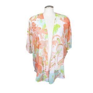 Chicos Size 2 US 12 Womens Kimono Top Sheer Open Floral Lightweight Boho Beachy